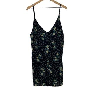 RVCA Juniors Tank Mini Dress Size XL Black Floral Aaron Button Front Rayon
